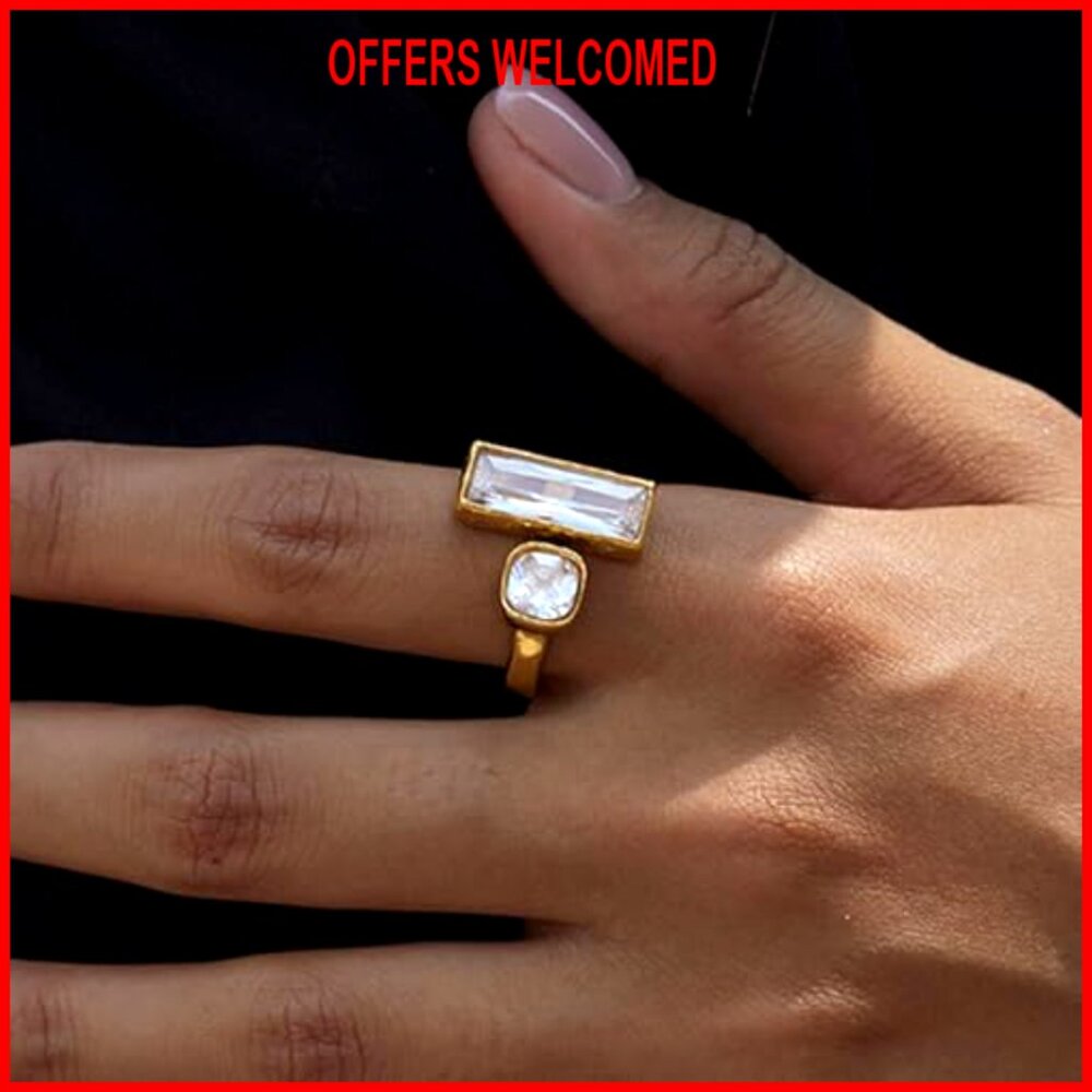 Adjustable Square Statement Ring Stainless Steel … - image 3